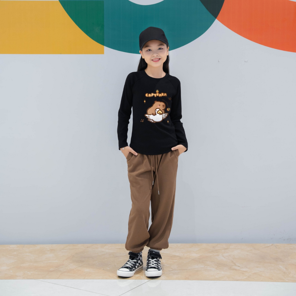 Đồ bộ dài tay bé gái chất liệu Thun Borip in hình BST Capybara - Loza Kids BA001_thumbnail_3