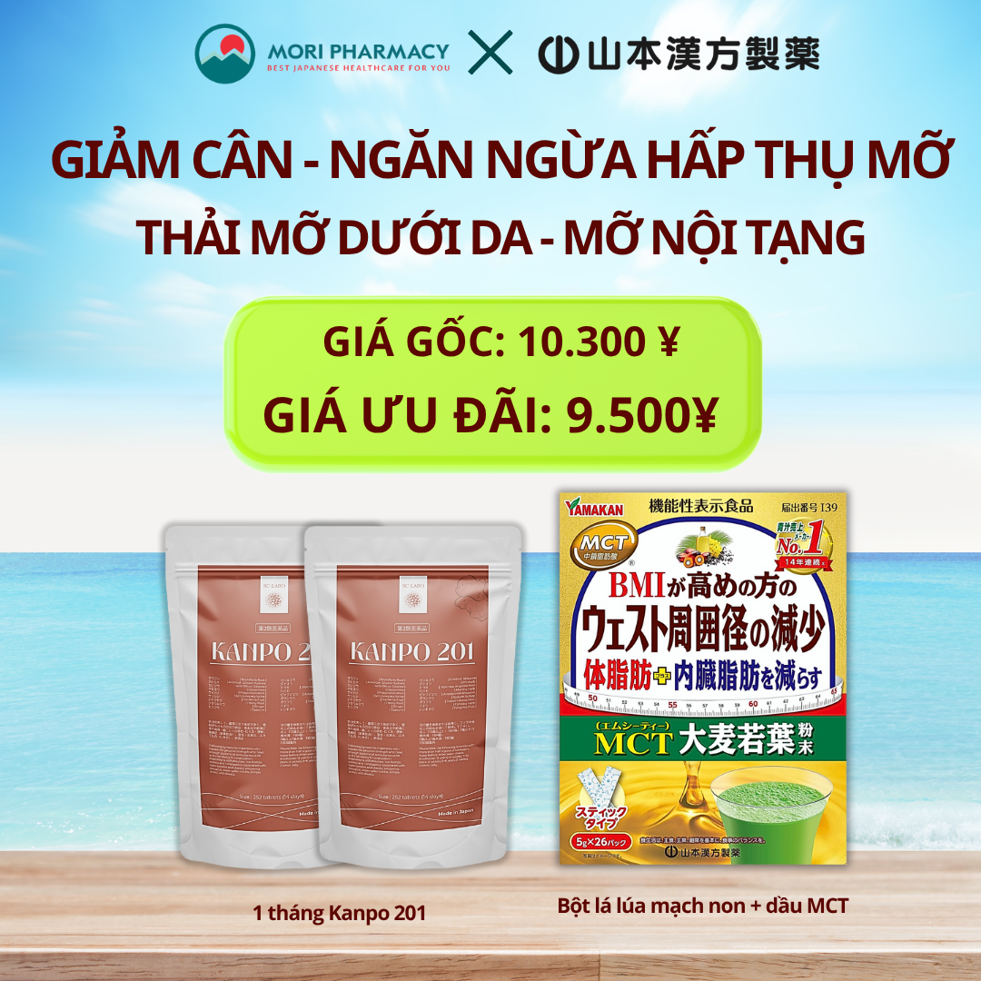 Combo Giảm cân - ngăn hấp thu mỡ ( 1 tháng kanpo 201 + Bột rau củ)