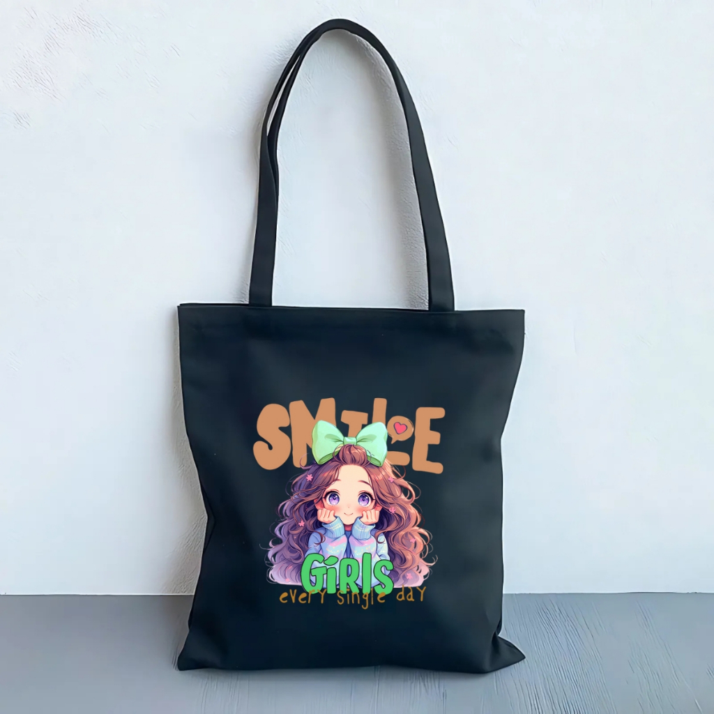 Túi tote vải canvas hình cô gái tóc xù có khóa kéo và ngăn phụ, đi học đi chơi - We Tee TOTE18_thumbnail_13