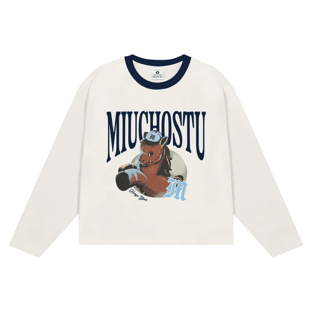 Áo thun Tết Bính Ngọ boxy tay dài phối cổ dễ thương Miucho vải dày dặn thoáng mát 3009_thumbnail_0