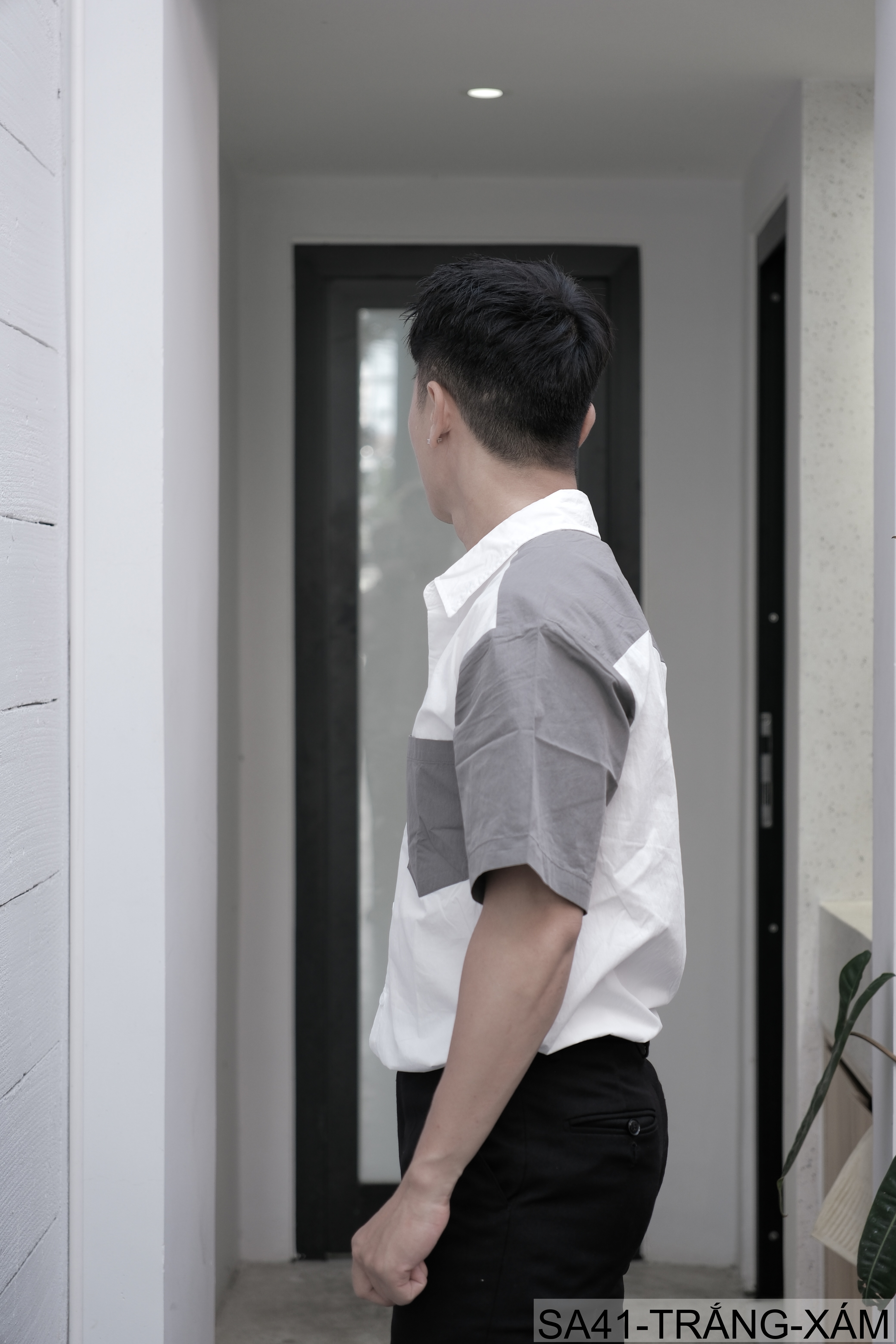 SA41 - Áo sơ mi nam tay ngắn phối màu phong cách Hàn Quốc, chất cotton thoáng mát_thumbnail_2