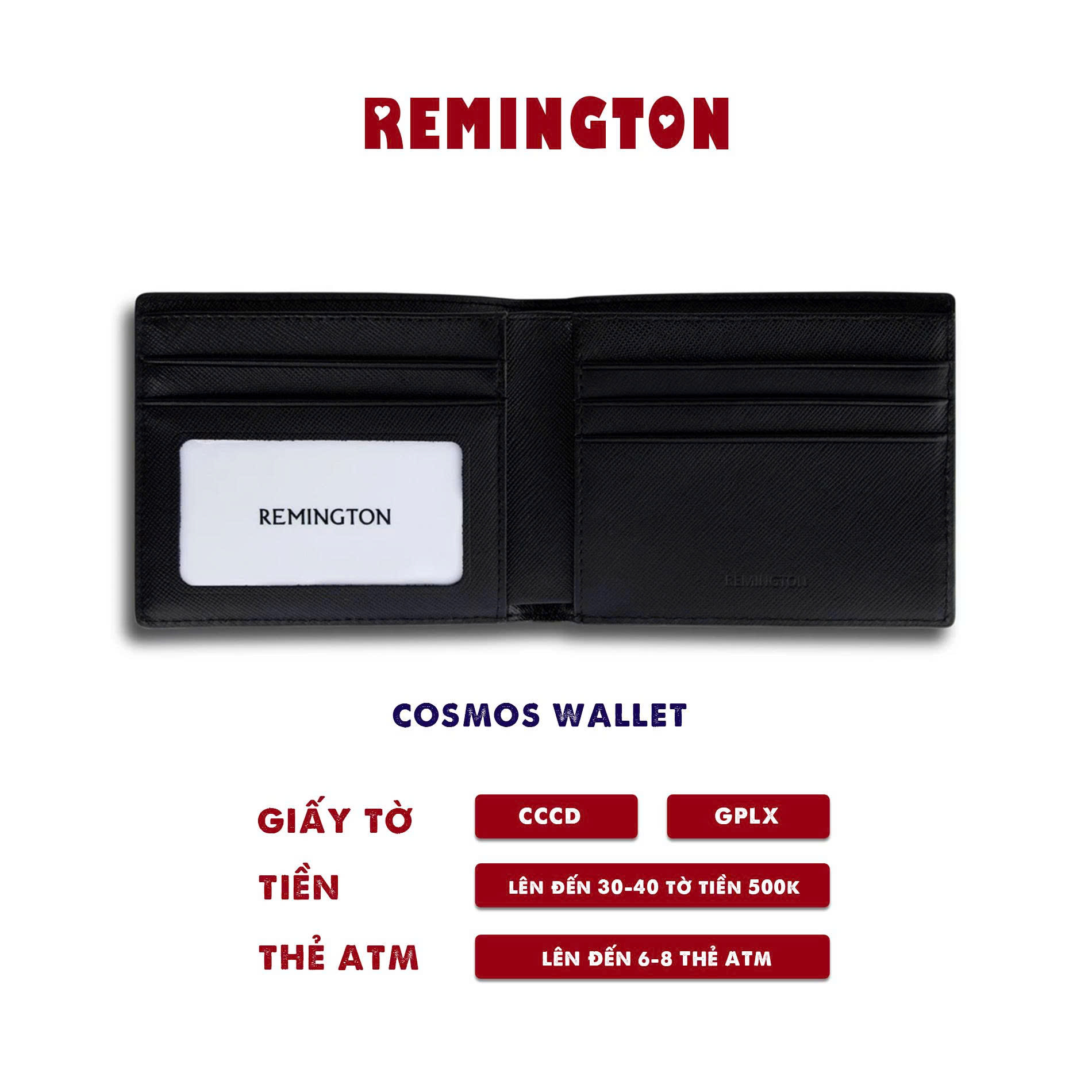 [ Fullbox đã gói quà ] Ví nam khắc tên theo yêu cầu Remington - Cosmos ngang fullbox miễn phí in 3 ảnh và tặng kèm hộp, túi giấy làm quà tặng_thumbnail_2