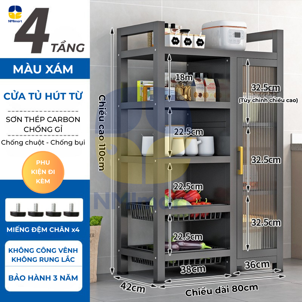 Tủ Bếp 4 Tầng NMIMART khung thép nhập khẩu CARBON cao cấp, chịu Lực 3in1 sơn tĩnh điện Sang Trọng_thumbnail_2