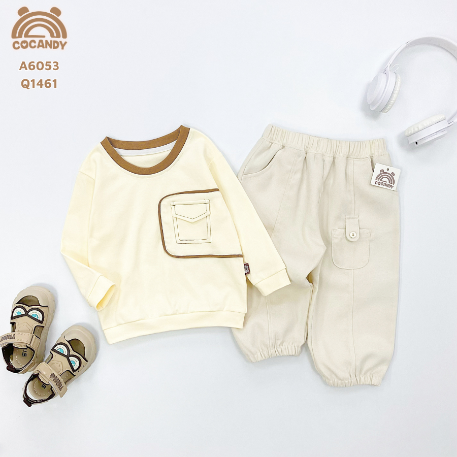 Áo dài BE cổ NÂU ĐẬM ngực nắp túi giả_thumbnail_0