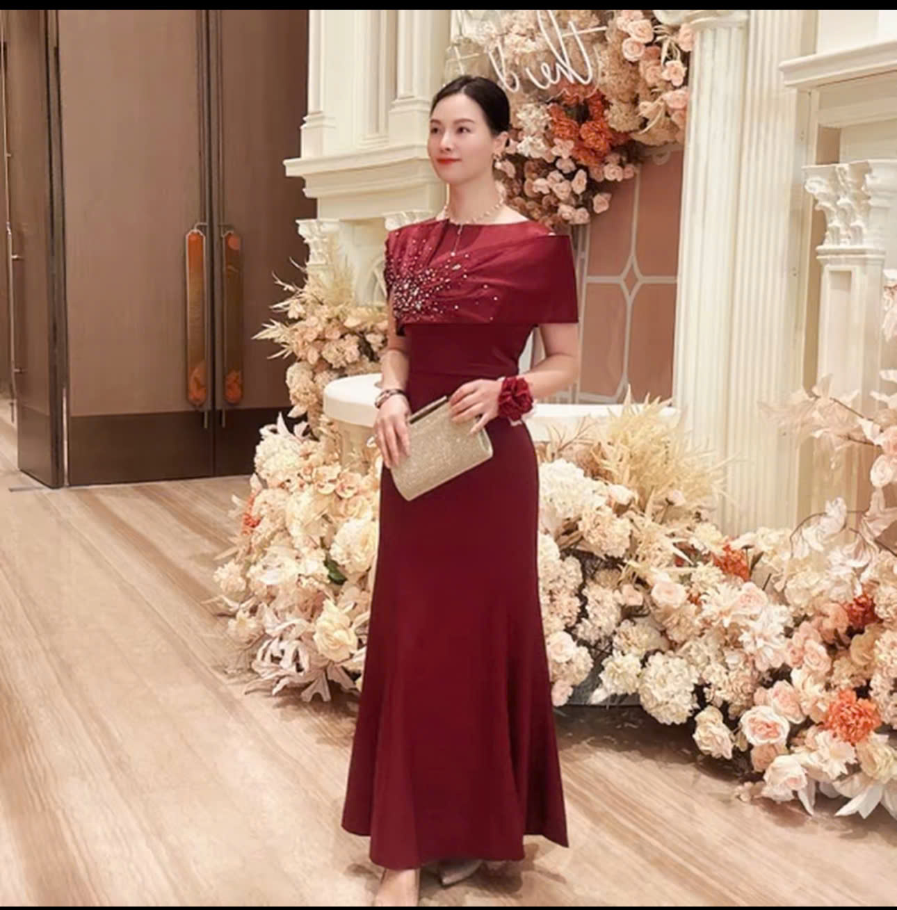 Đầm dự tiệc dạ hội đuôi cá kiểu nơ vai đính đá cao cấp_thumbnail_2