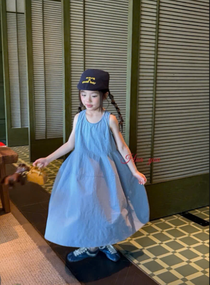 HY01 - Váy thô xanh trơn 1 chi tiết hãng HuaYou