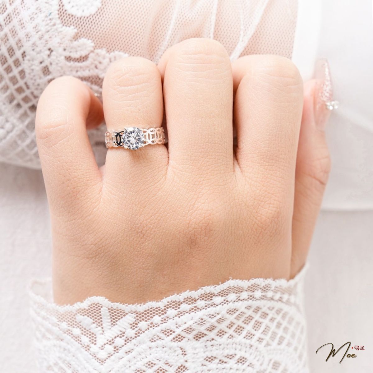 N148 - Nhẫn kim tiền trơn đá chủ kim cương_thumbnail_3