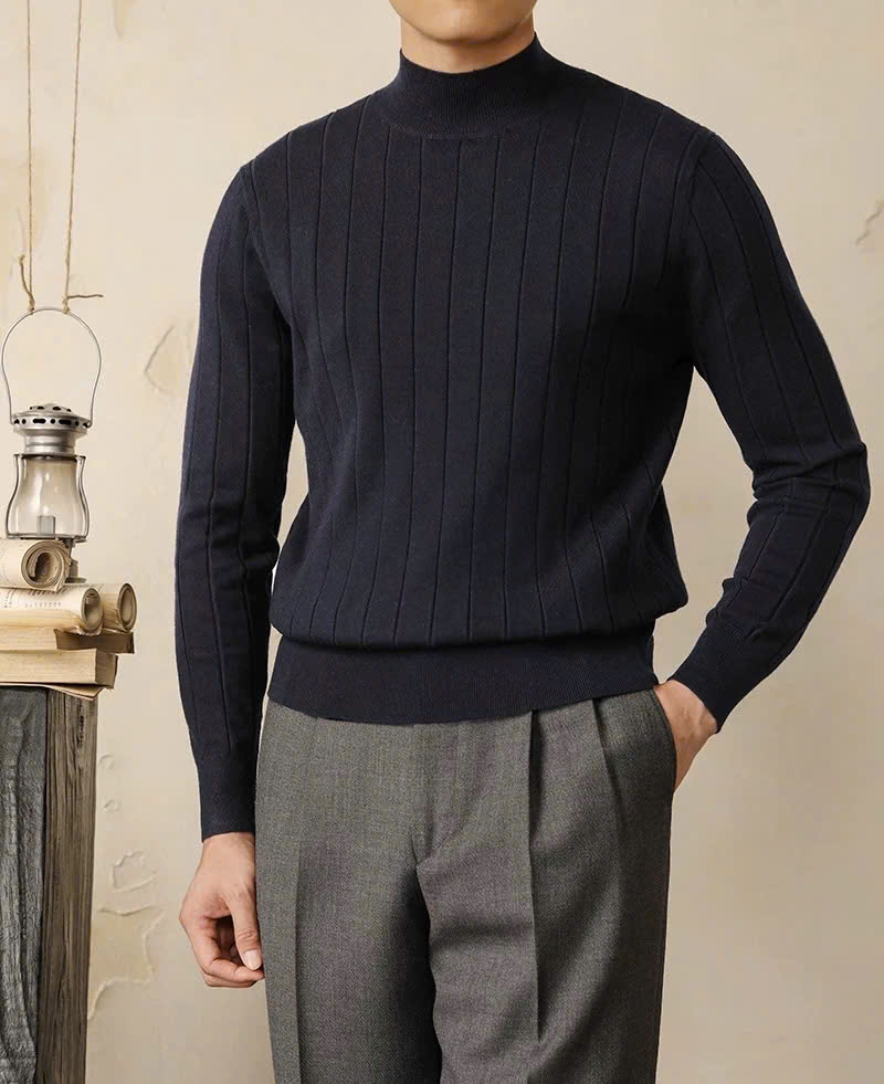 Áo Len Gân Dệt Kim Cổ Lọ