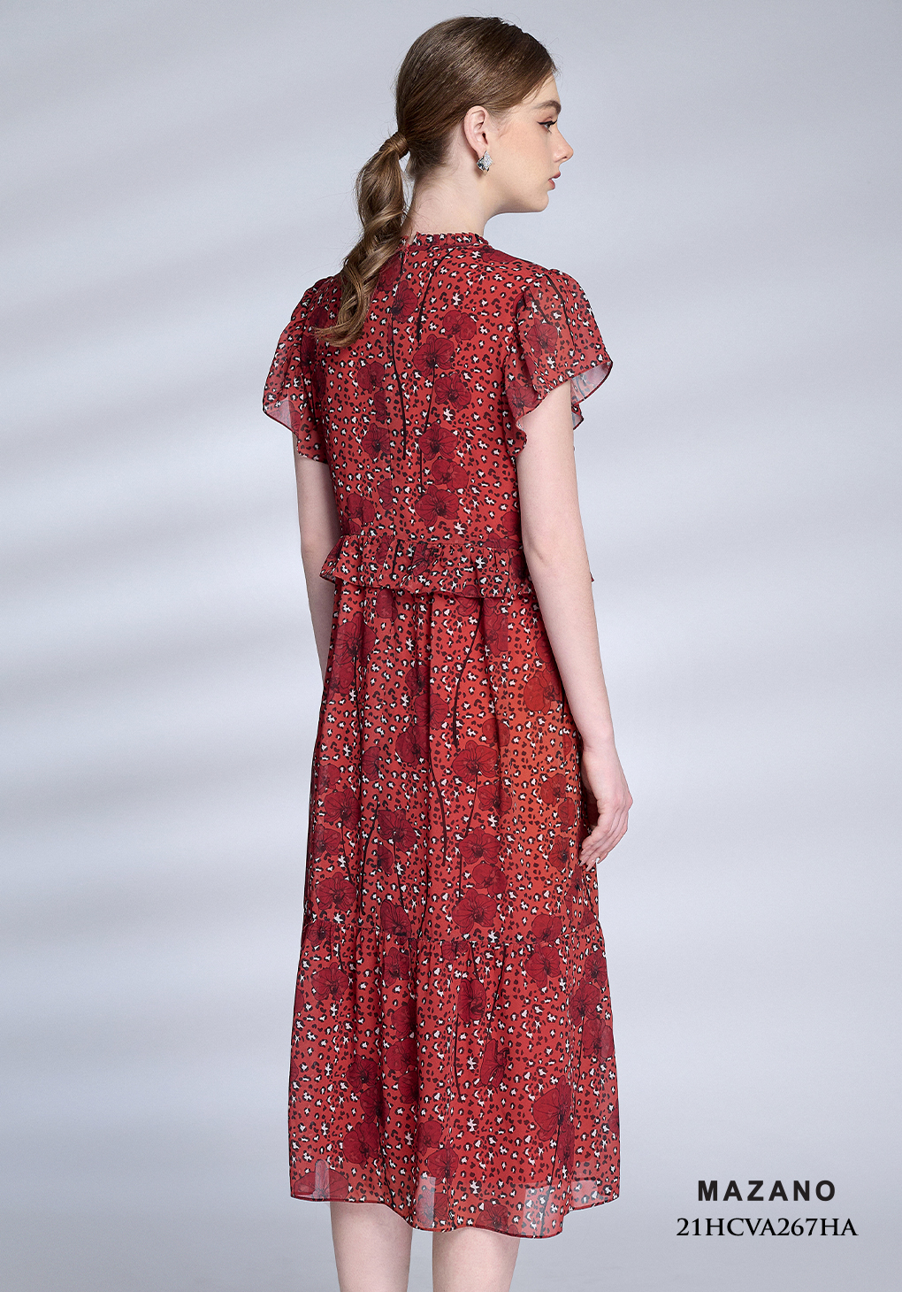 Đầm đỏ suông họa tiết phối bèo_thumbnail_1