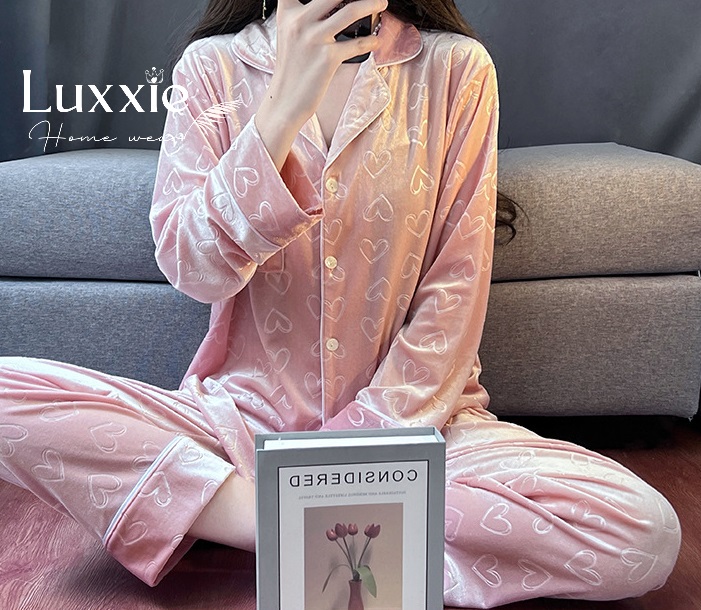 NHUNG09 Pijama vải nhung họa tiết trái tim_thumbnail_2