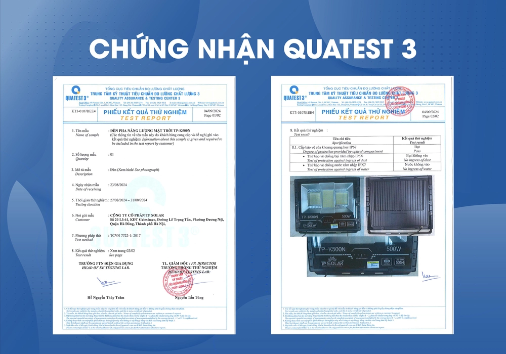 Đèn năng lượng mặt trời TP Solar: An toàn, bền bỉ với chứng nhận QUATEST 3