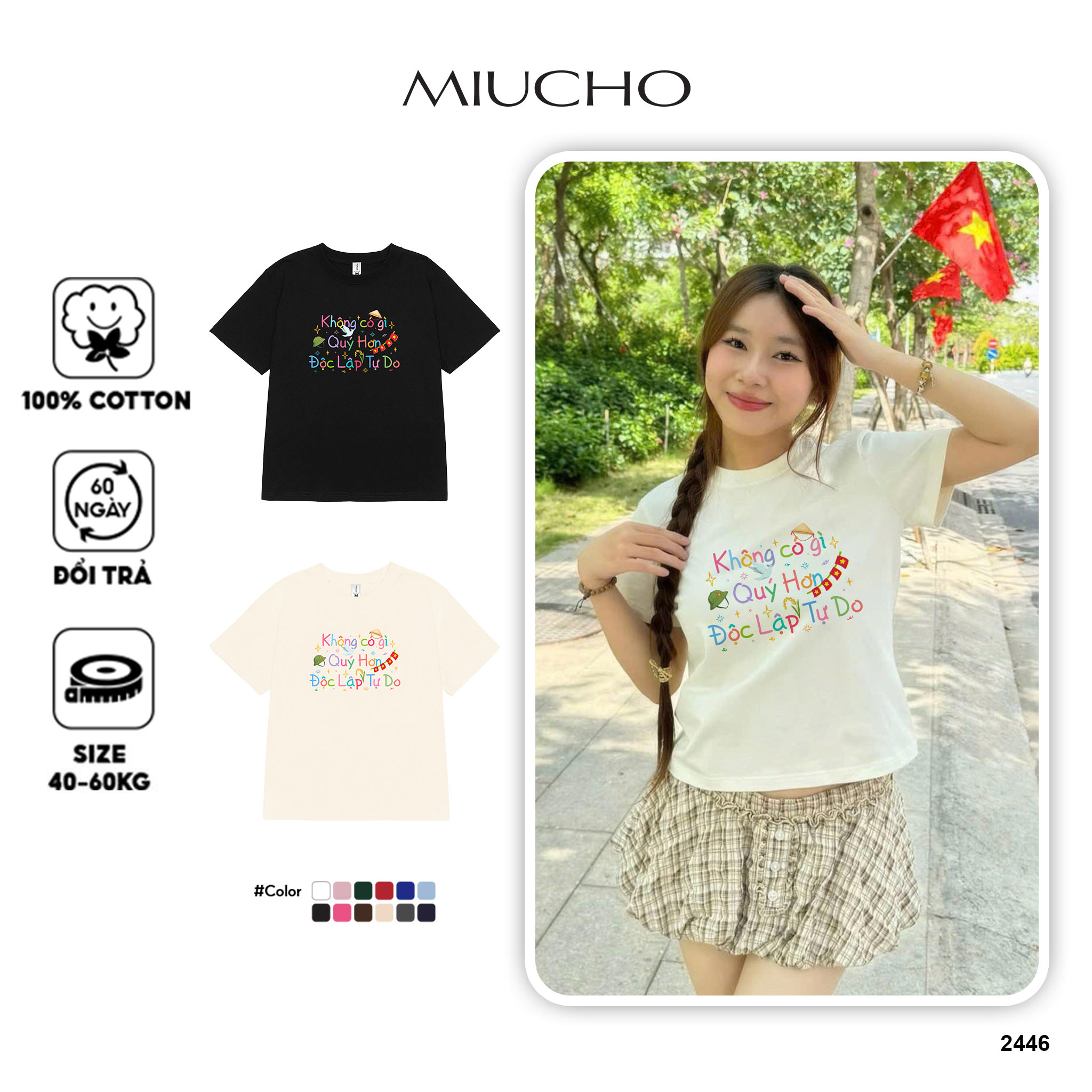 Áo baby tee Độc Lập Tự Do ABD2446 Miucho vải cotton thoáng mát mềm mại cổ tròn in mix