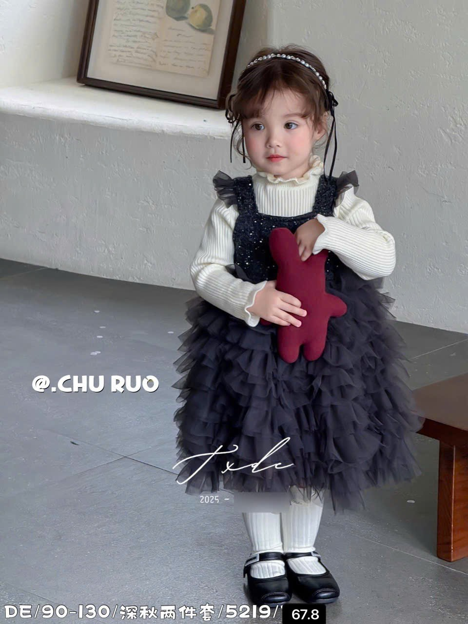 (V74) Váy dạ nhung đính cườm kèm áo màu xám tro