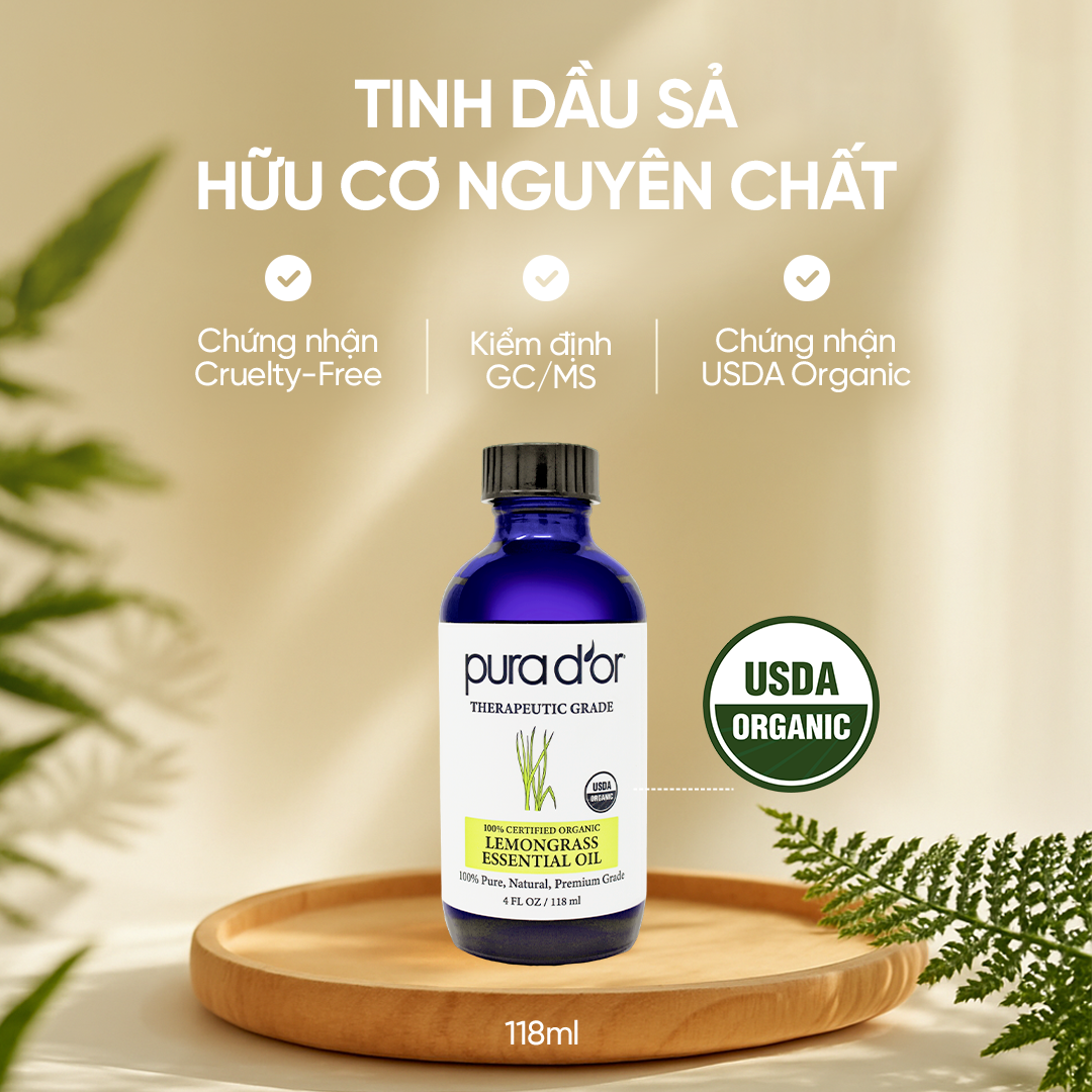 Tinh Dầu Sả Hữu Cơ PURA D’OR Therapeutic Grade Lemongrass Essential Oil 118ml_thumbnail_2