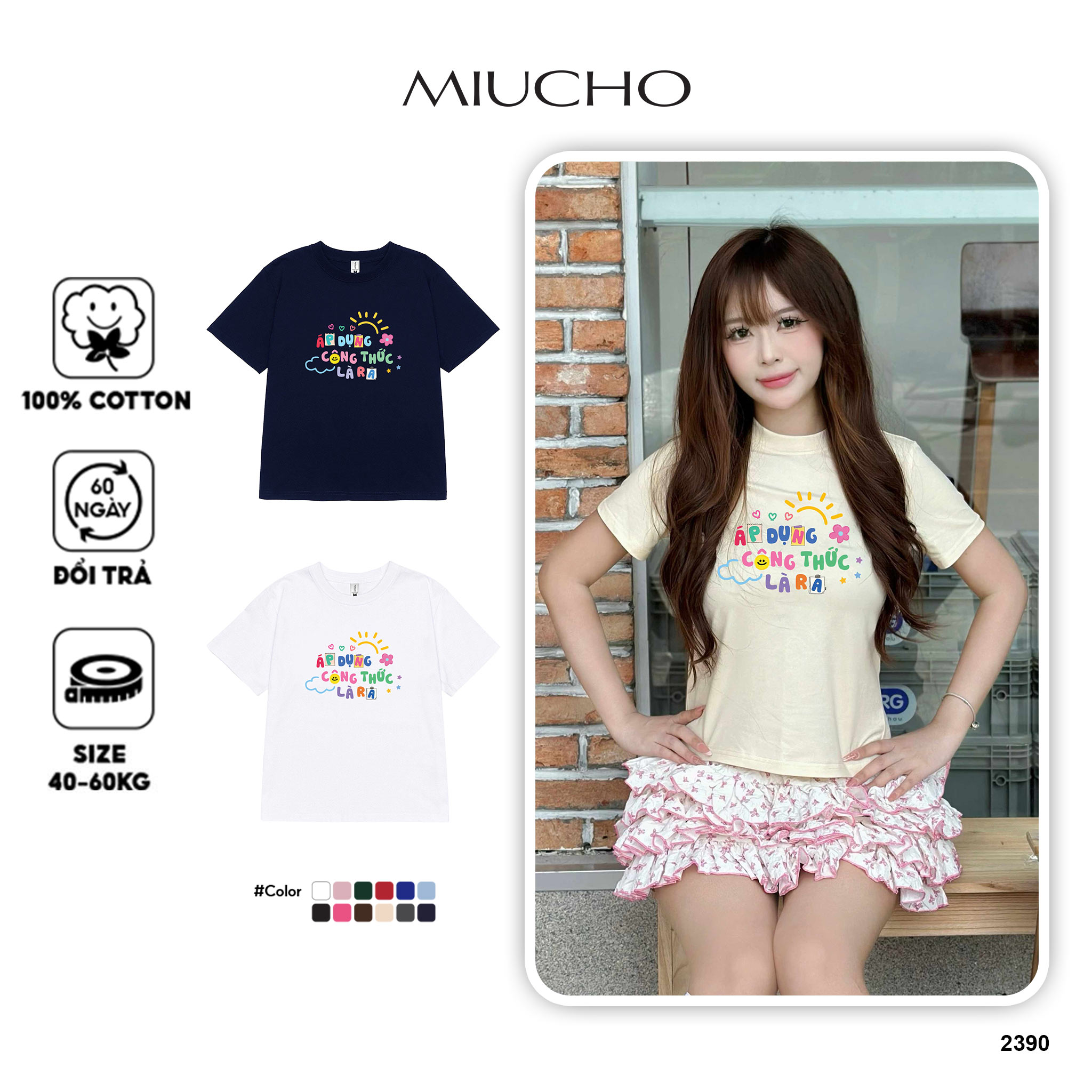 Áo thun baby tee dễ thương ABD2390 Miucho chất vải cotton co giãn thoáng mát cao cấp in Typography