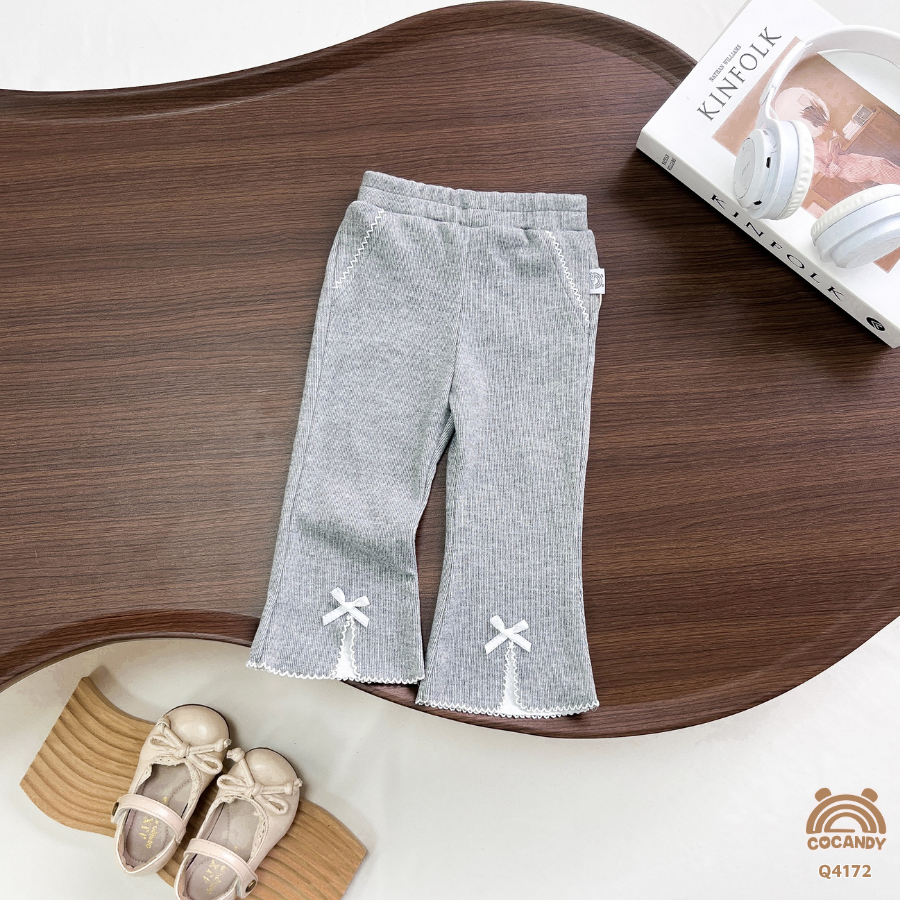 Quần legging dài XÁM NHẠT ống loe nhấn nơ_thumbnail_0