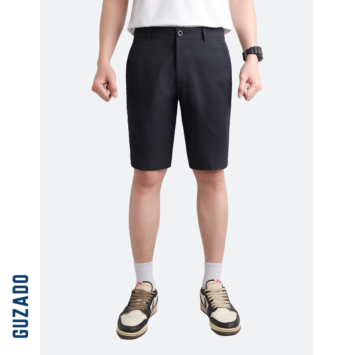 Quần Short Tây Âu Nam GUZADO Kaki Giữ Form Cạp Cúc GSR15