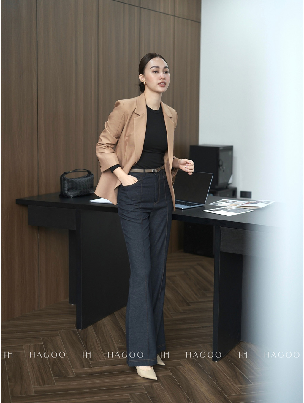 Quần âu soft denim dáng loe HAGOO_thumbnail_7