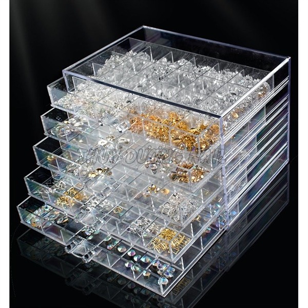 Hộp khay đựng đá charm trang sức nhiều ngăn 5 tầng màu trong xịn