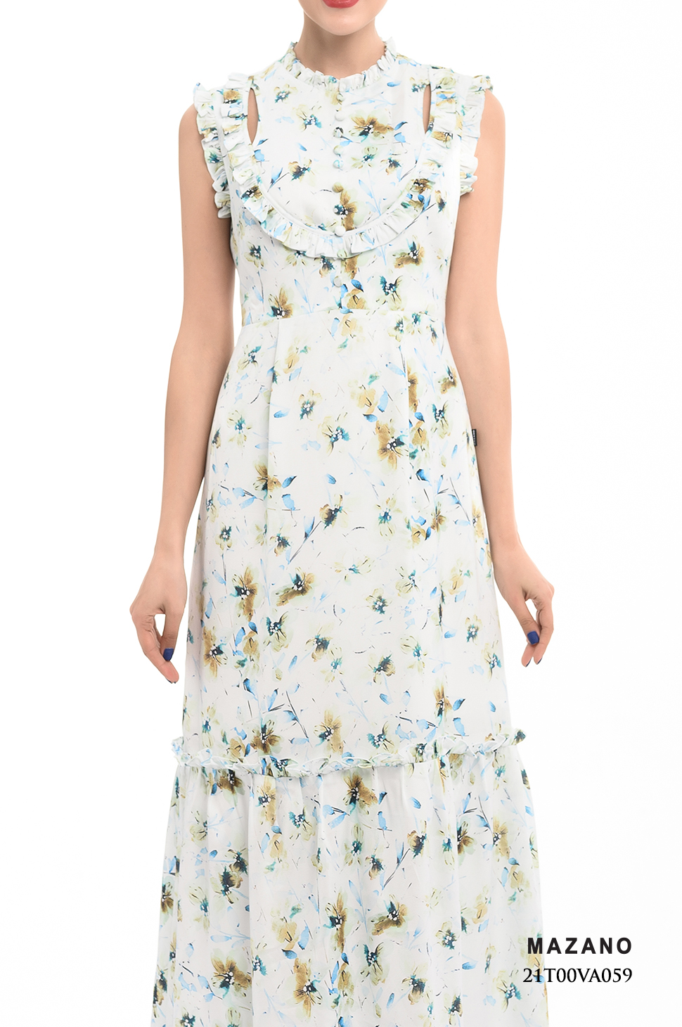 Đầm xanh họa tiết bèo cổ trang trí_thumbnail_3