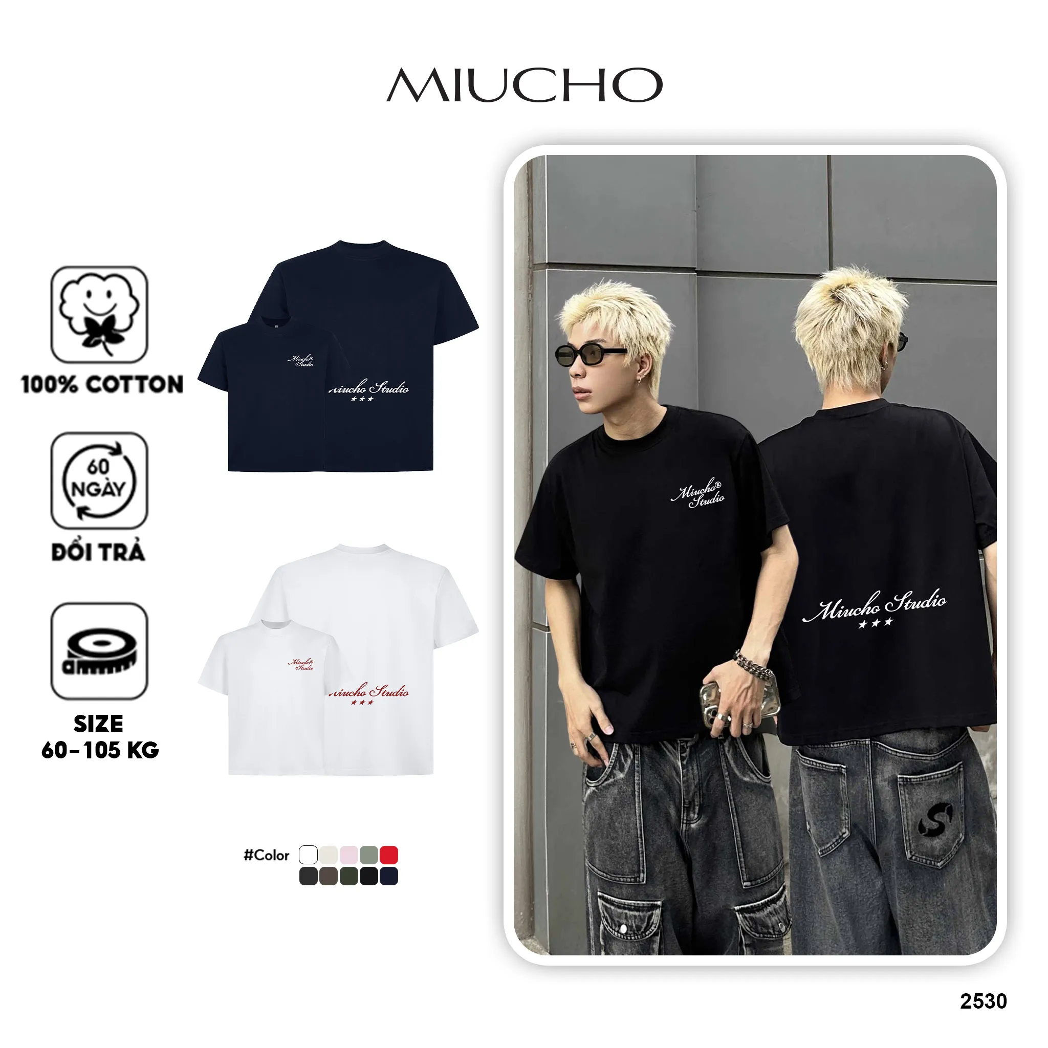 Áo thun boxy unisex basic dễ phối đồ 2530 Miucho Club chất vải cotton cao cấp thoáng mát thoải mái_thumbnail_1