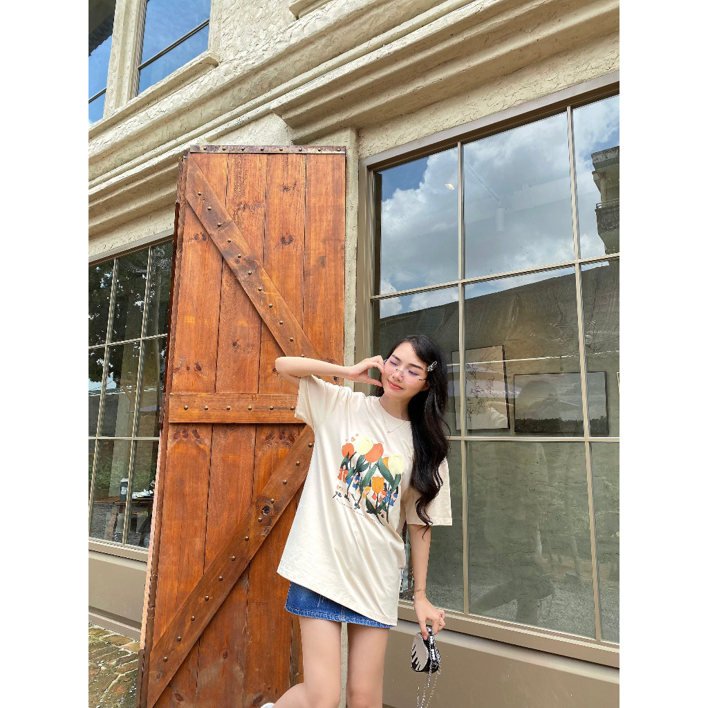 Áo thun nữ hoa tulip form rộng ATD201 Miucho chất vải cotton in Artwork_thumbnail_5