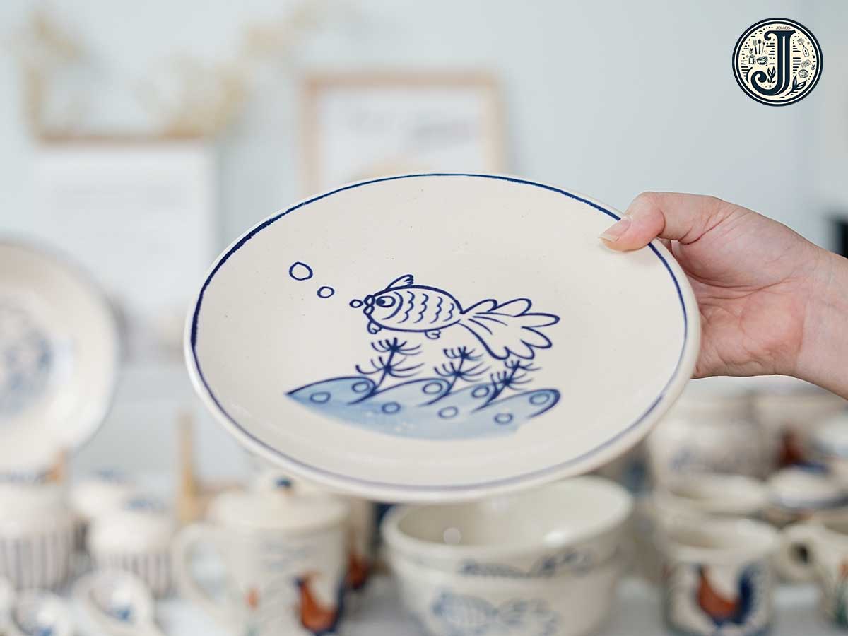 Dĩa cạn 20cm gốm Lái Thiêu cao cấp cá ba đuôi J000328_thumbnail_1