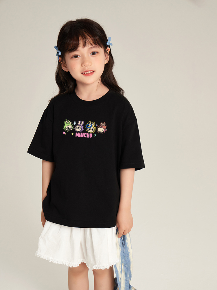 Áo thun bé gái labubu dễ thương nhiều màu sắc AED1462 Miucho Kid vải cotton thoáng mát cổ tròn in artwork_thumbnail_6