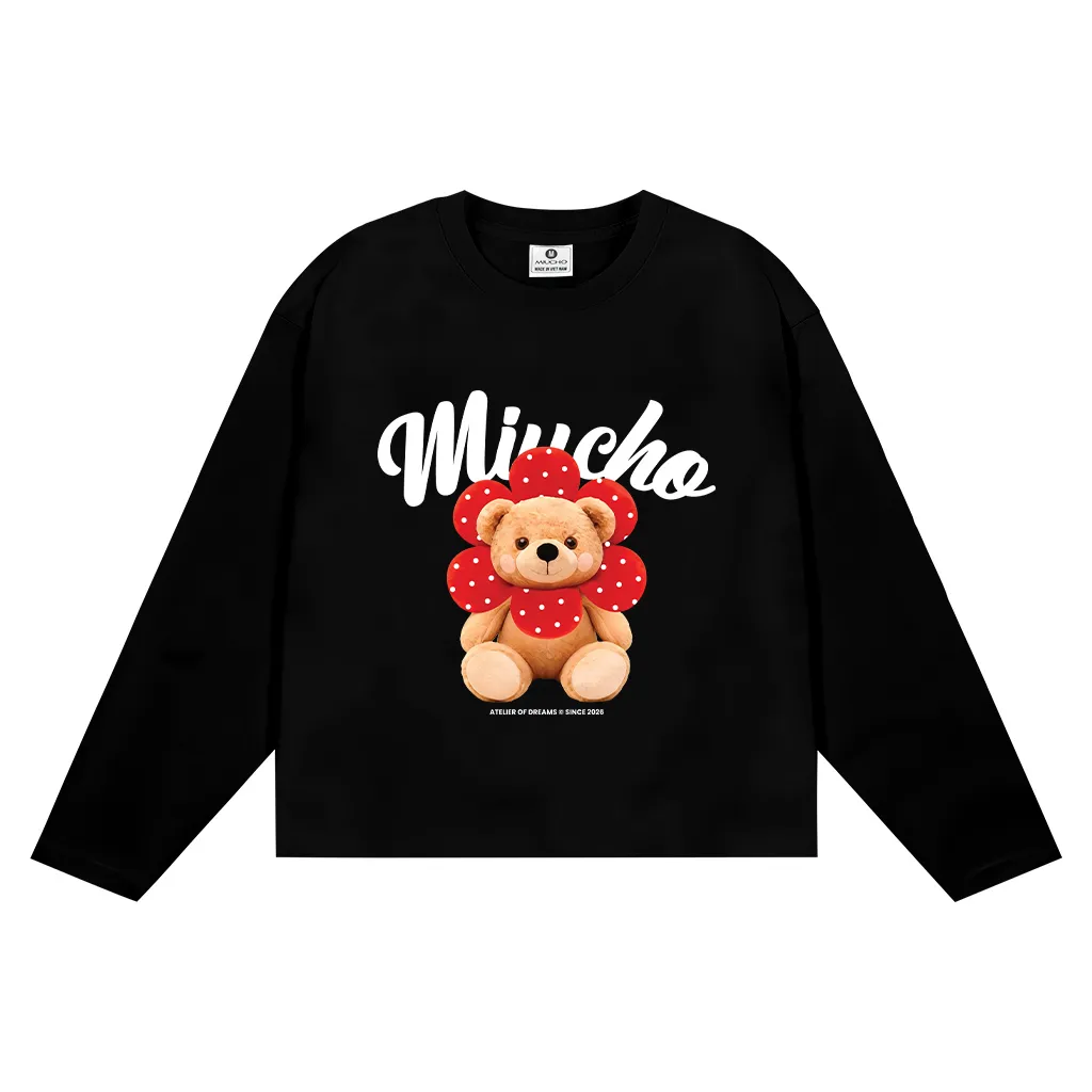 Áo thun nữ boxy tay dài Miucho vải dày dặn thoáng mát đứng form hình gấu dễ thương 2950