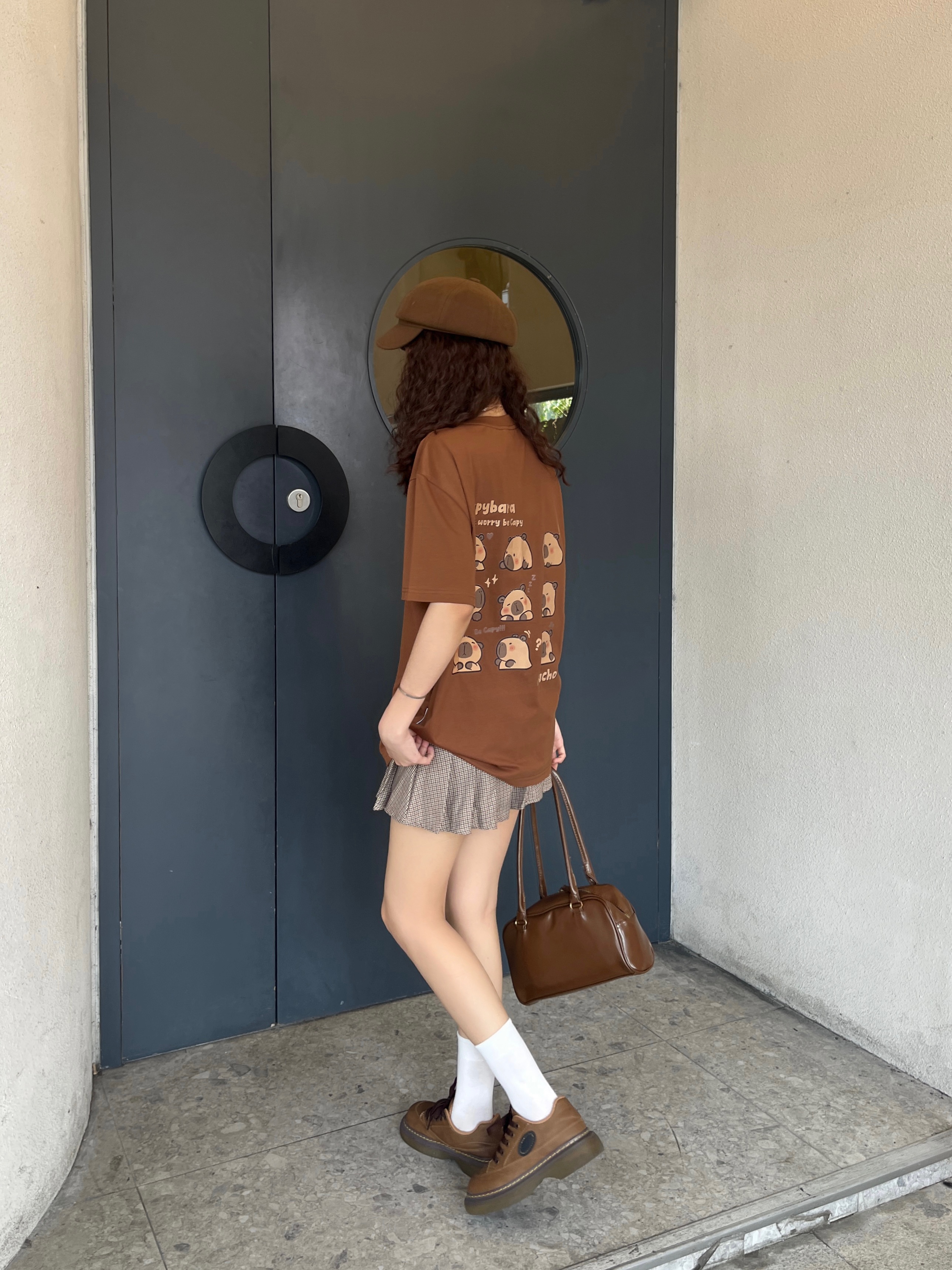 Áo thun gấu Capybara unisex form rộng tay lỡ màu xinh ATD1217 Miucho vải cotton thoáng mát cổ tròn in mix_thumbnail_4