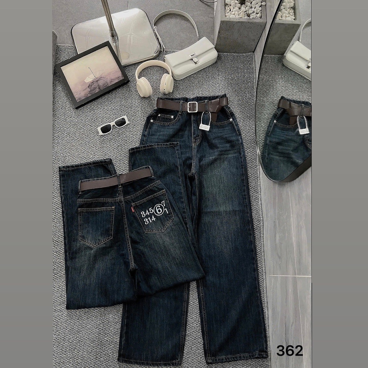 Quần jean suông lưng cao thêu chữ bigsize QJ362 dành cho nàng mũm mĩm từ 55-90kg_thumbnail_0