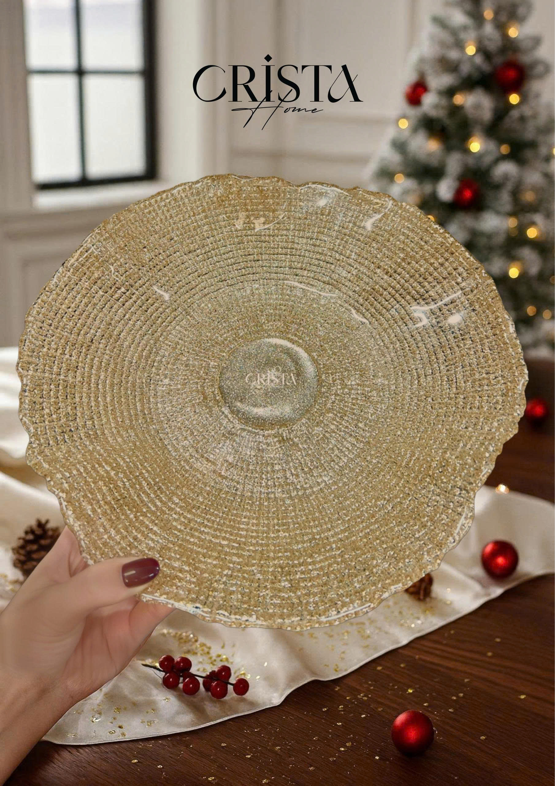 Đĩa thủy tinh cao cấp CRISTA HOME chân bồng vân lưới size 29 cm_thumbnail_11