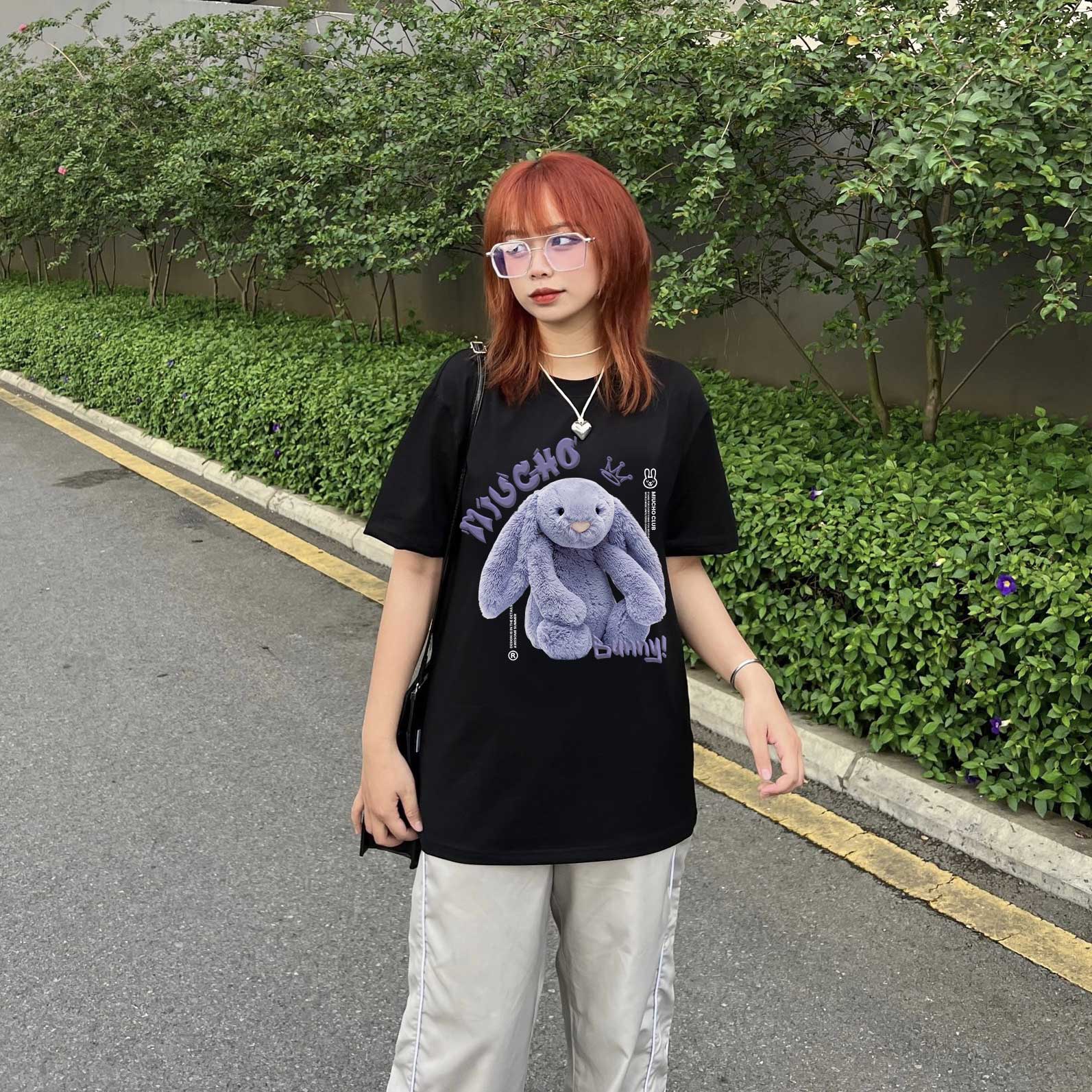 Áo thun thỏ Bunny form rộng local brand ATD1256 Miucho tay ngắn cổ tròn in mix_thumbnail_3