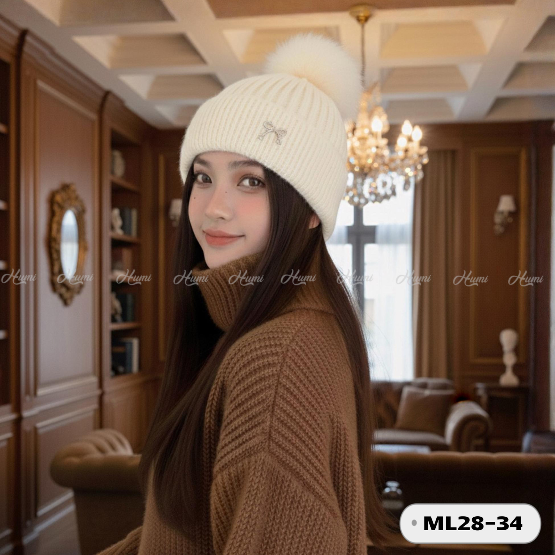 MŨ LEN NỮ ĐÍNH NƠ (ML28-34 Be)