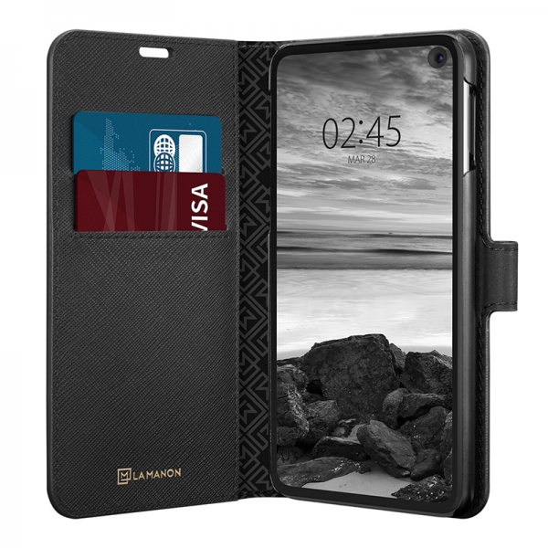 SPIGEN Galaxy S10 Case La Manon Wallet Saffiano Black