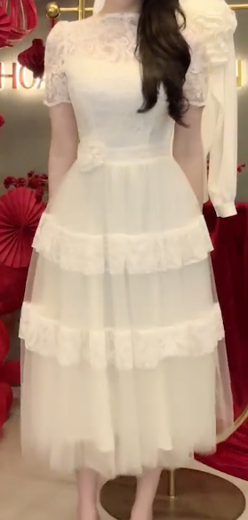 Đầm Xoè Ren Hoa Phối Tầng