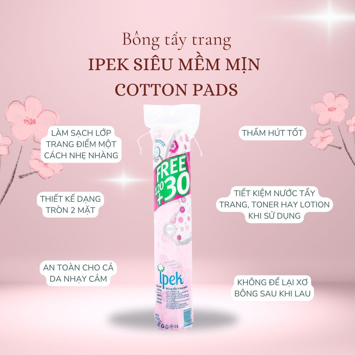Bông tẩy trang Ipek siêu mềm mịn Cotton Pads 100 + 30 miếng_thumbnail_3