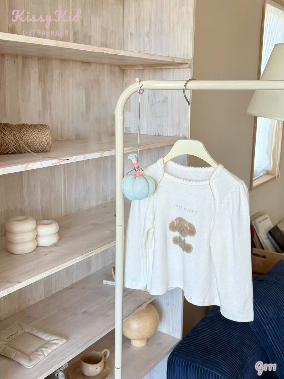 (G111) Áo thun mỏng kem viền nâu in gấu SHIGLUER_thumbnail_0