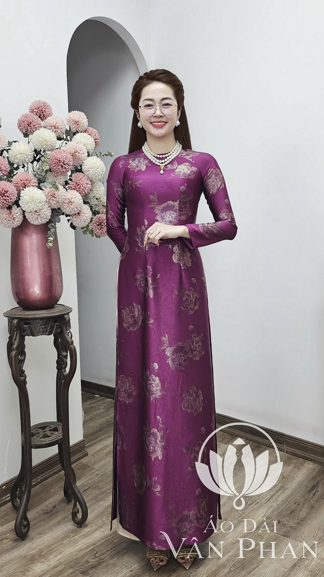 A3149 áo dài vải dubai tím