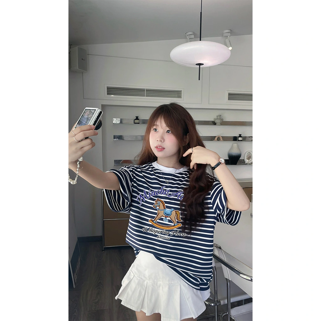 Áo thun boxy unisex Miucho Club vải borip thoáng mát tay ngắn cổ tròn hình chú ngựa sọc mix màu 2789_thumbnail_6
