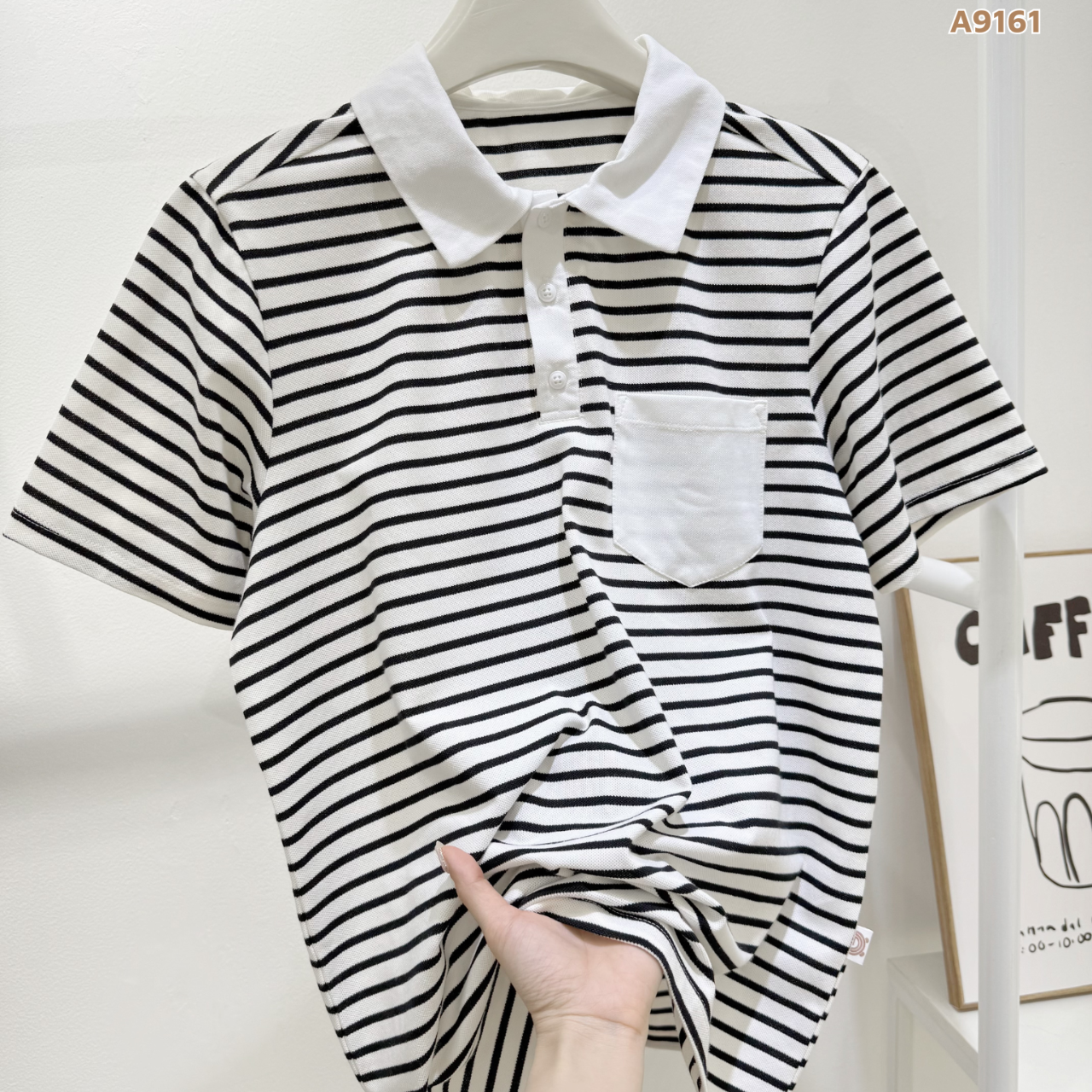 Áo cộc NAM kẻ ĐEN cổ bẻ túi ngực TRẮNG_thumbnail_1