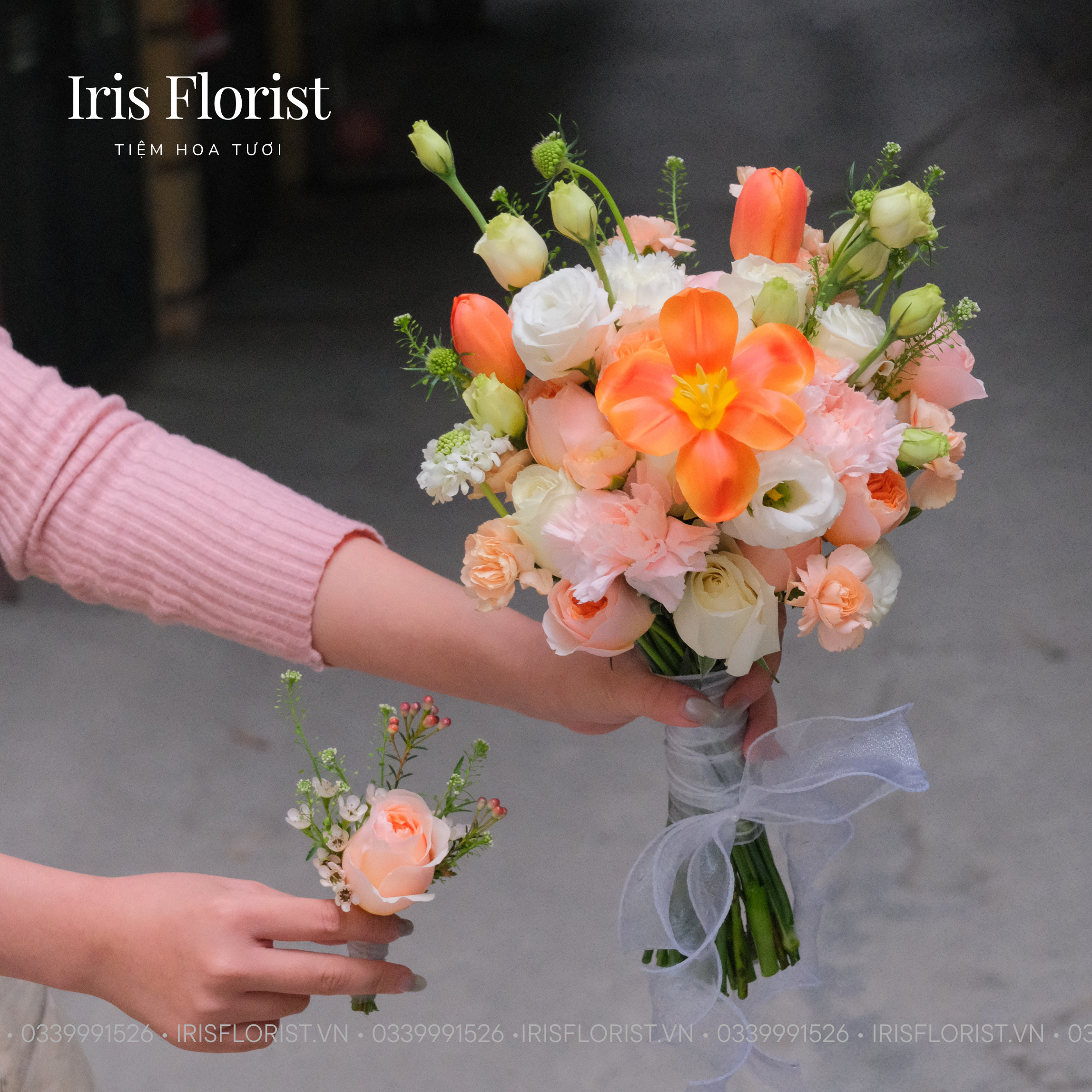 Bó hoa cưới mix Tulip Cam