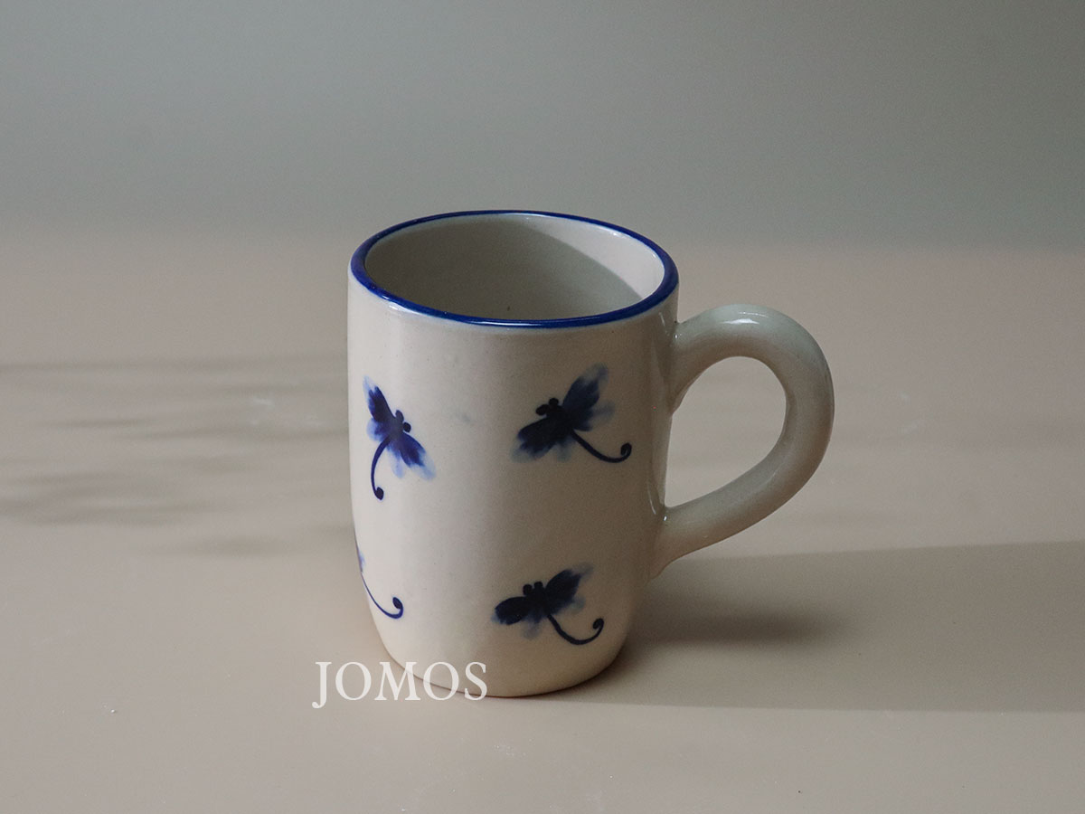 Ly gốm uống nước 400ml thủ công có quai chuồn chuồn J000302