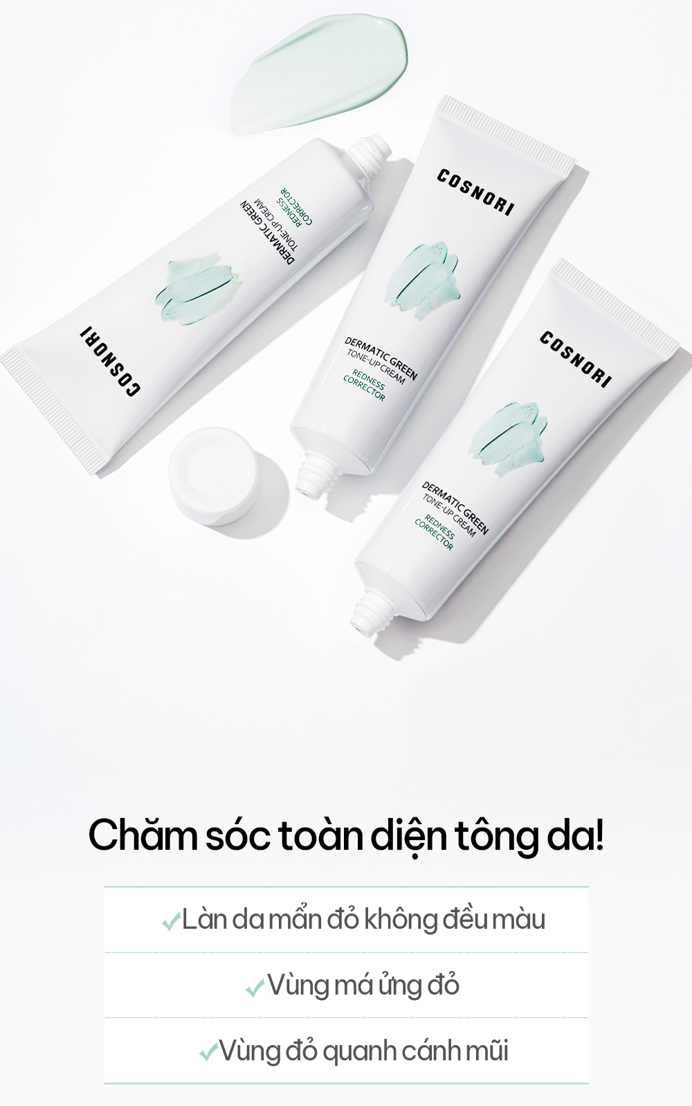 COSNORI DERMATIC GREEN TONE-UP CREAM - Kem Nâng Tông Da Tự Nhiên Hiệu Chỉnh Sắc Đỏ Cosnori - Niacinamide, Rau Má, HA - 50ml - [C028]_thumbnail_1