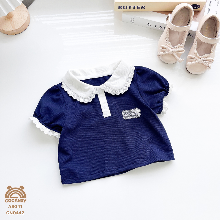 Áo cộc polo XANH THAN cổ sen phối nơ_thumbnail_2