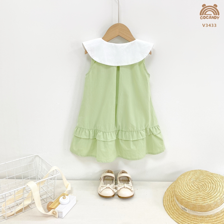 Váy sát nách XANH CỐM cổ sóng TRẮNG_thumbnail_1