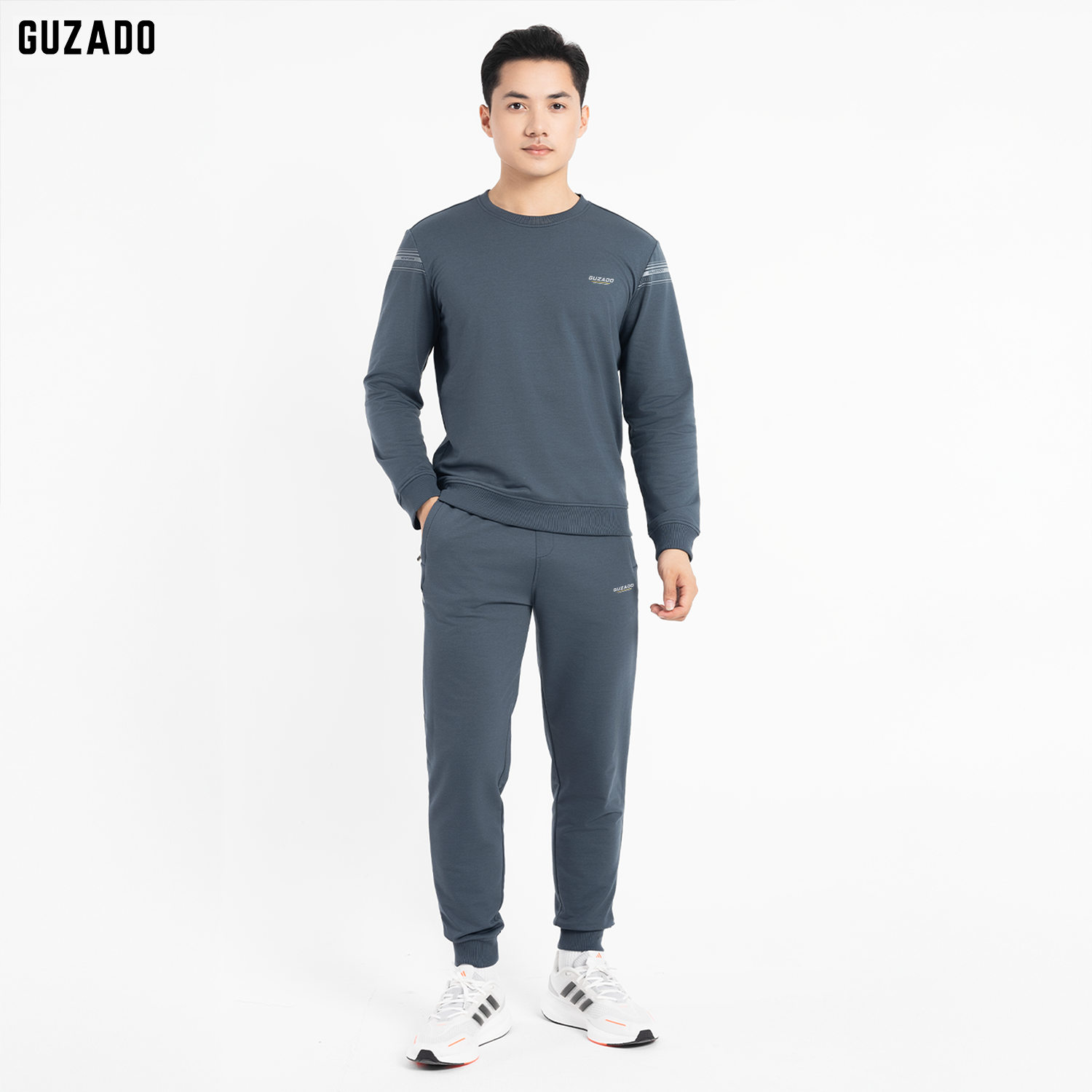 Bộ Quần Áo Nỉ Da Cá Nam GUZADO Mẫu Phối Sọc Premium GBN03