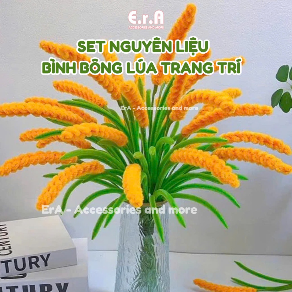 Nguyên Liệu Tự Làm bình bông lúa vàng kẽm nhung
