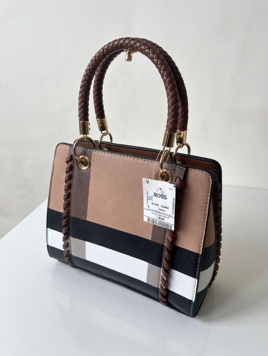 Túi Xách Nữ Phối Màu Da Cao Cấp – Tay Cầm Đan Sang Trọng, Form Hộp Cá Tính