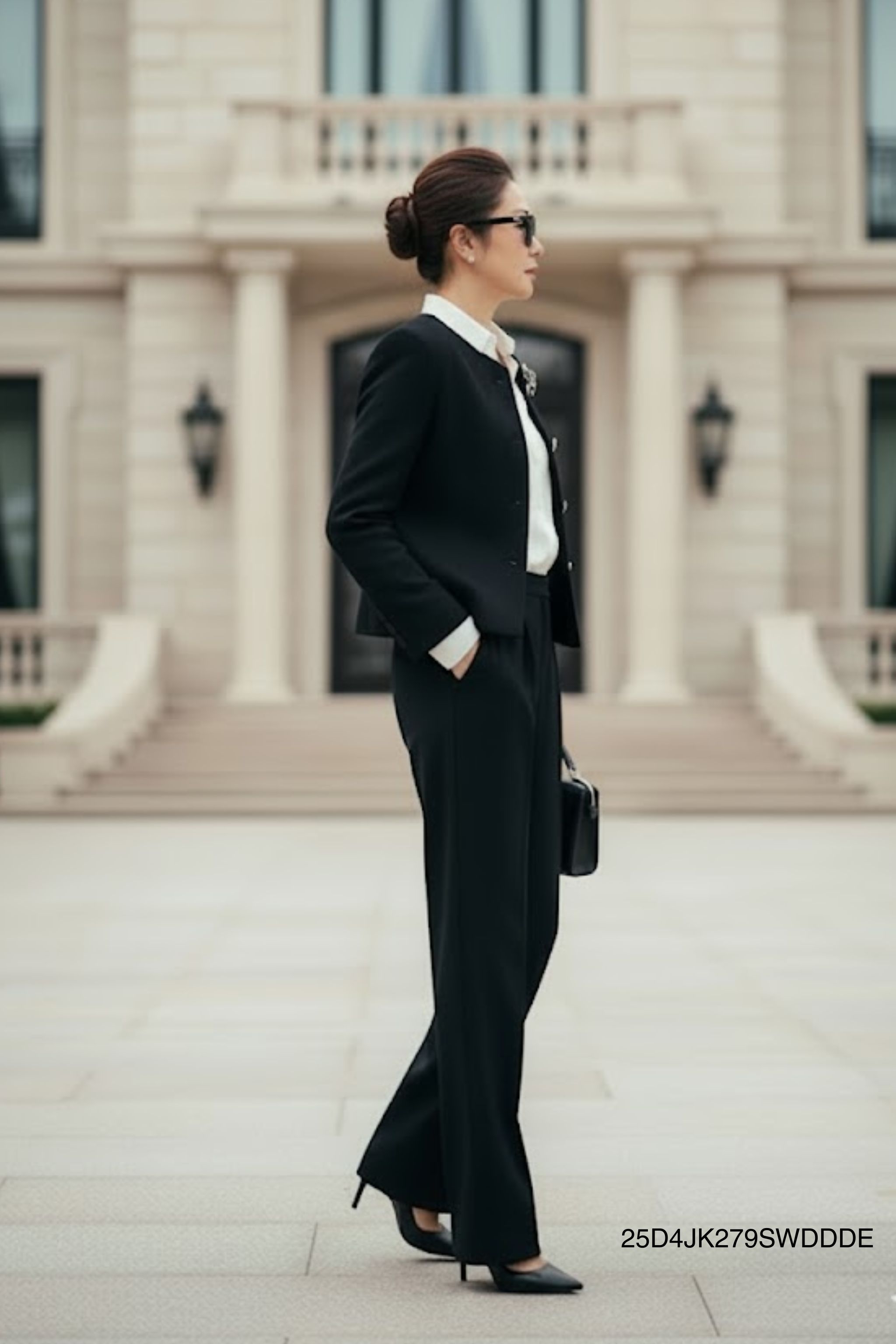 Áo khoác ngắn Vải dạ Đính hoa thủ công Cổ tròn Tay dài Dài qua eo_thumbnail_2